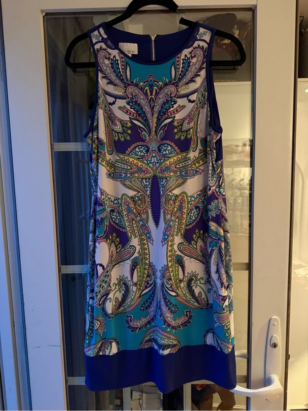Donna Morgan Teal, Purple, White Paisley Mini Dress